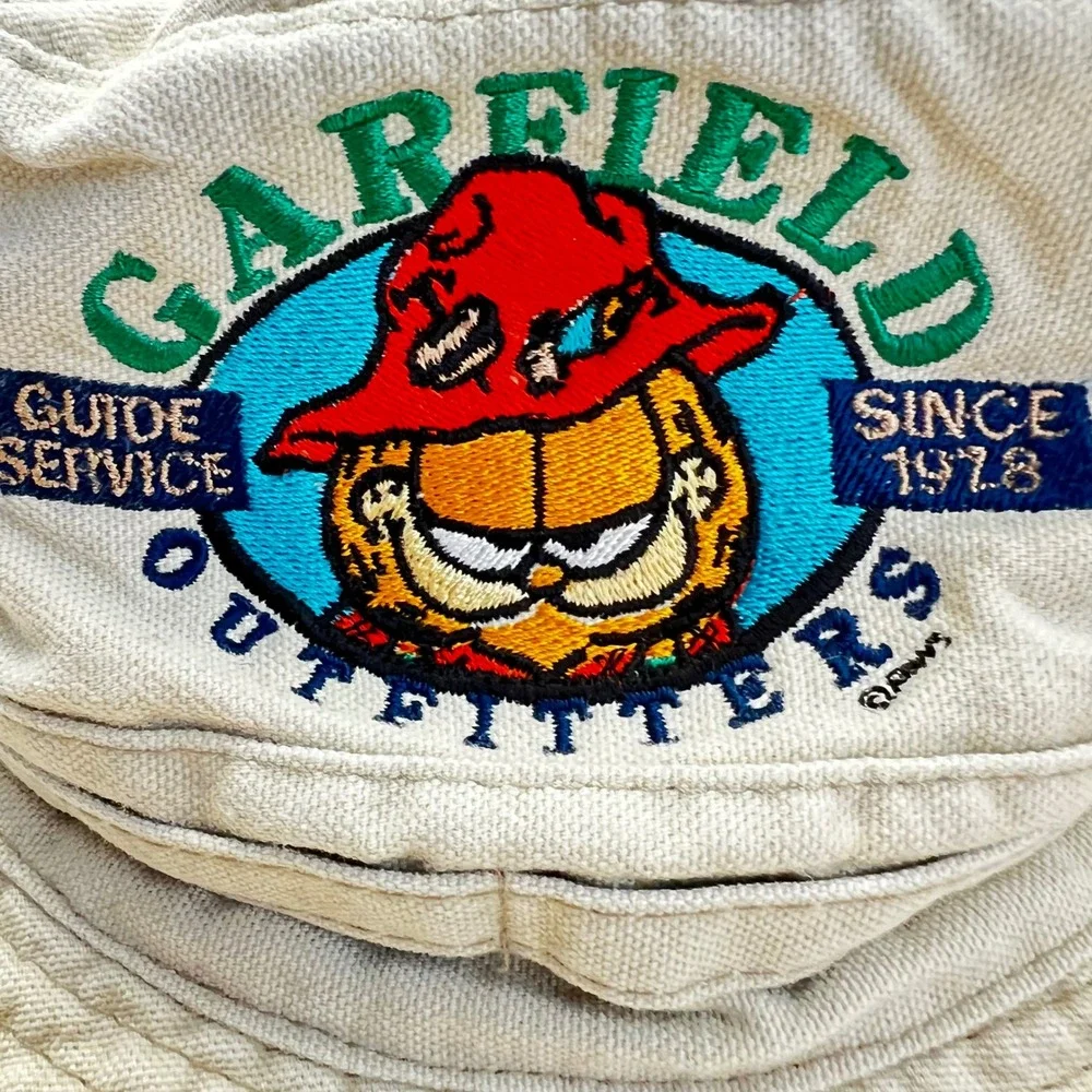 Vintage Garfield Outfitters Bucket Hat Beige Embroidered Sun Hat 90s OCT
